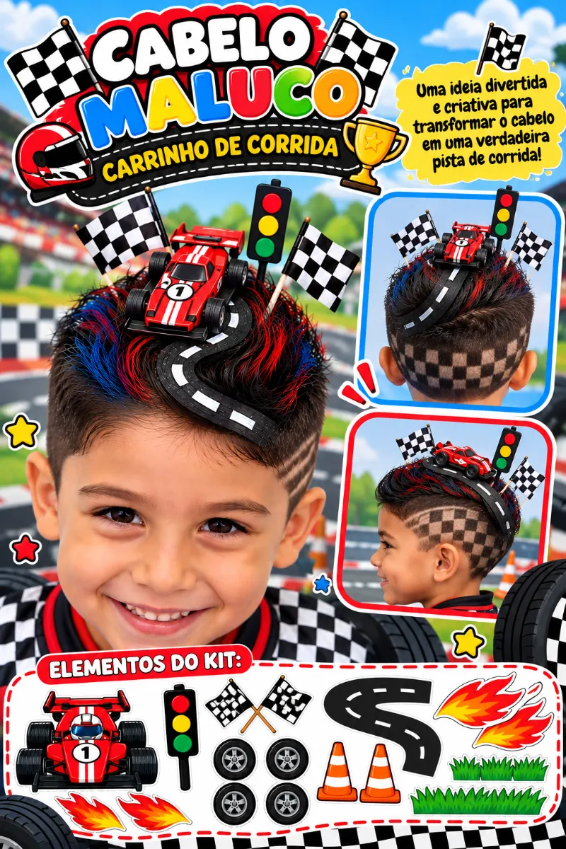Carrinho de Corrida Cabelo Maluco — amostra 5: Uma ideia divertida e criativa para transformar o cabelo das crianças em uma…
