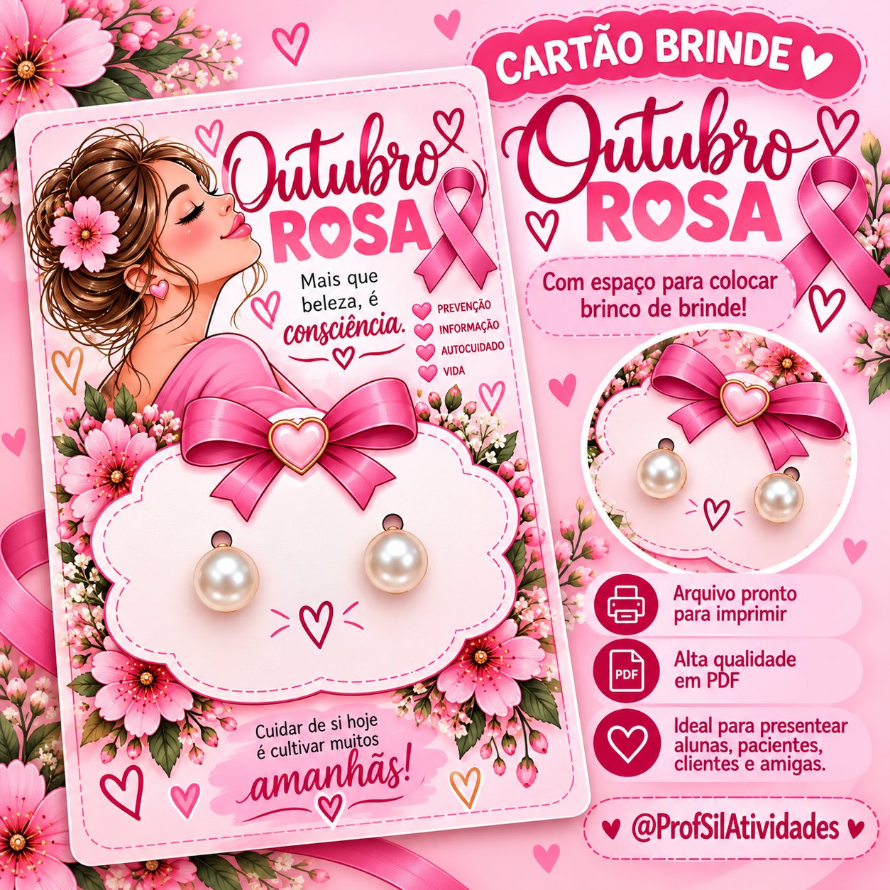 Cartão Brinde Outubro Rosa com espaço para colocar brinco — amostra 1: 🌸 O que você vai encontrar?