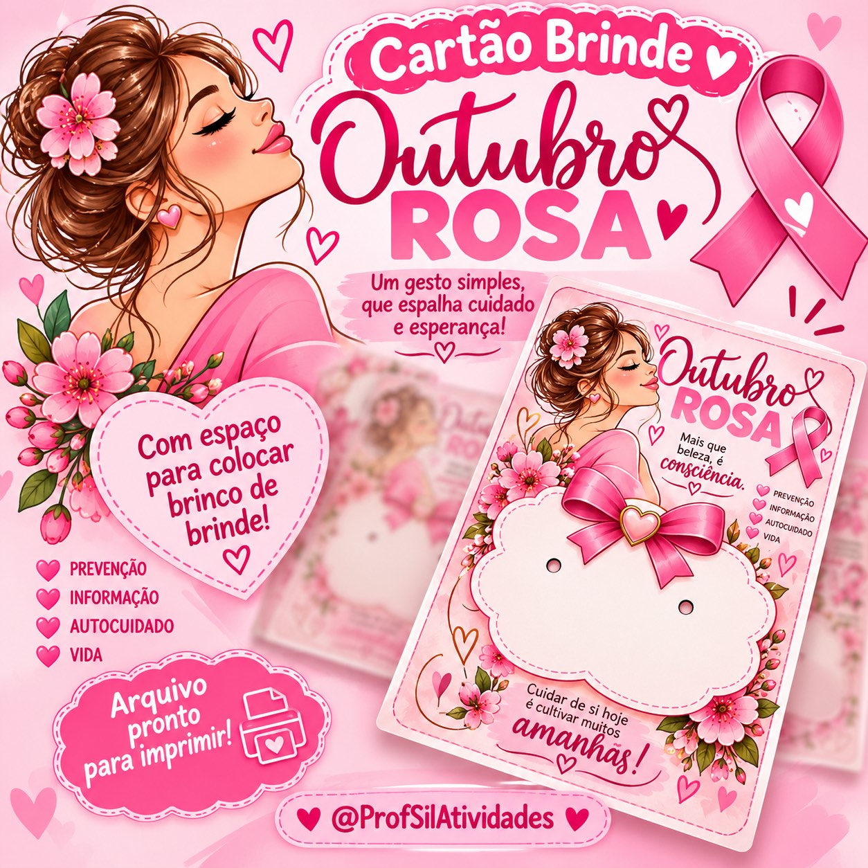 Cartão Brinde Outubro Rosa com espaço para colocar brinco — amostra 2: 🎀 Onde utilizar?