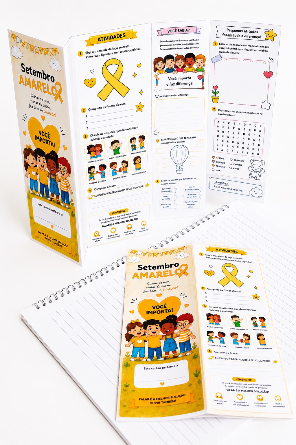 Cartão de atividades Setembro Amarelo Anos Iniciais — amostra 2: Material educativo em PDF com atividades acolhedoras e…