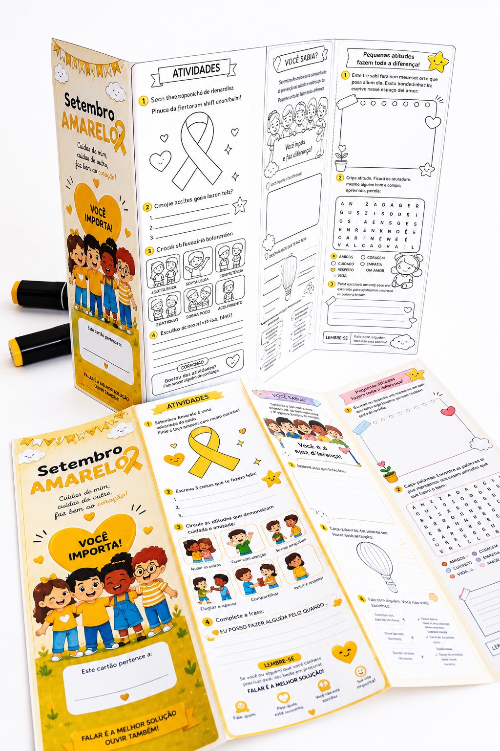 Cartão de atividades Setembro Amarelo Anos Iniciais — amostra 4: Material educativo em PDF com atividades acolhedoras e…