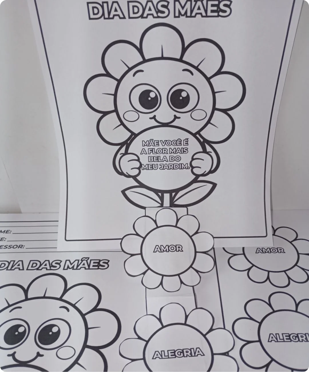Cartão de flor para imprimir — Dia das Mães, Educação Infantil — amostra 3: O que você recebe no PDF