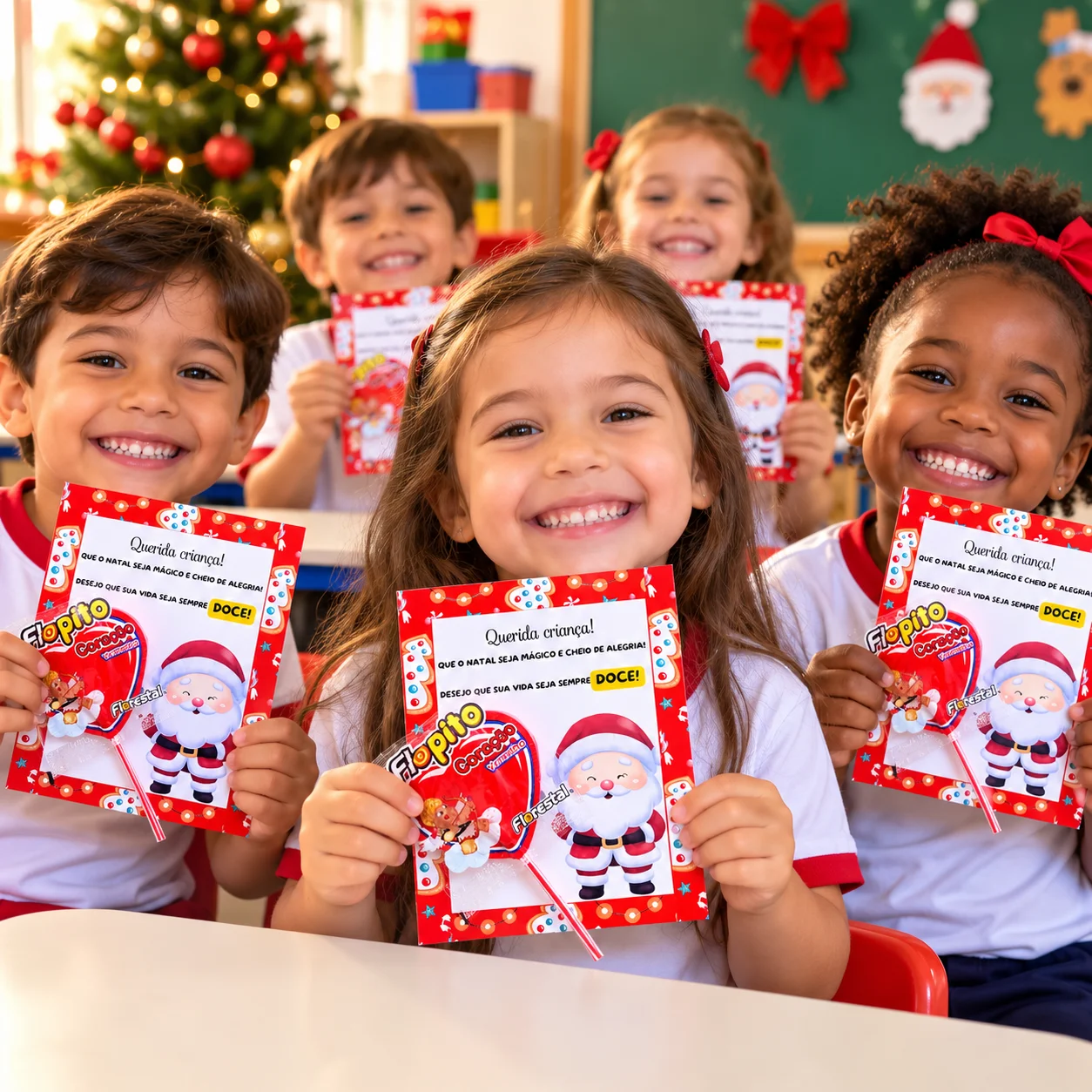 Cartão de Natal Infantil para Imprimir – 4 Unidades — amostra 3: Cartão de Natal infantil com mensagem carinhosa para…