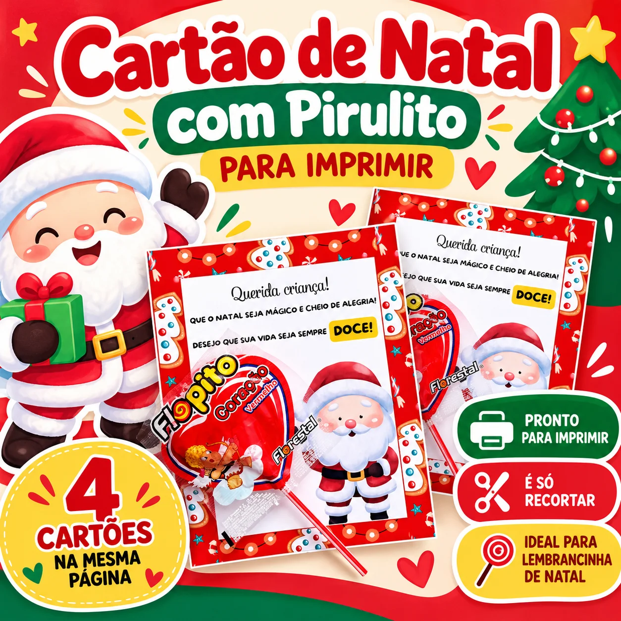 Cartão de Natal Infantil para Imprimir – 4 Unidades — capa do material