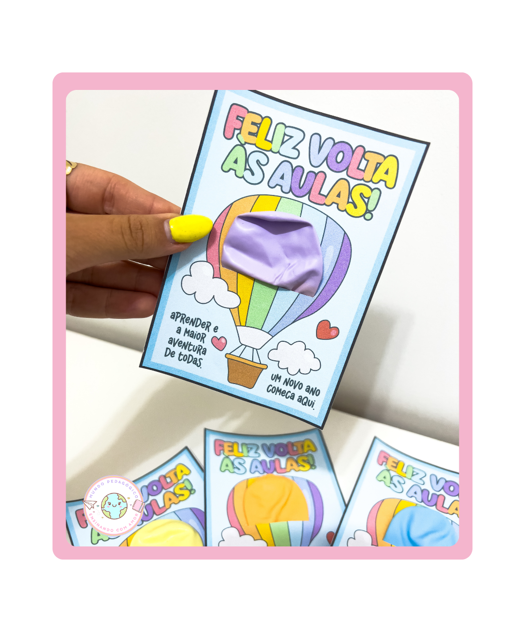 Cartão de volta às aulas para imprimir com tema balão — capa do material