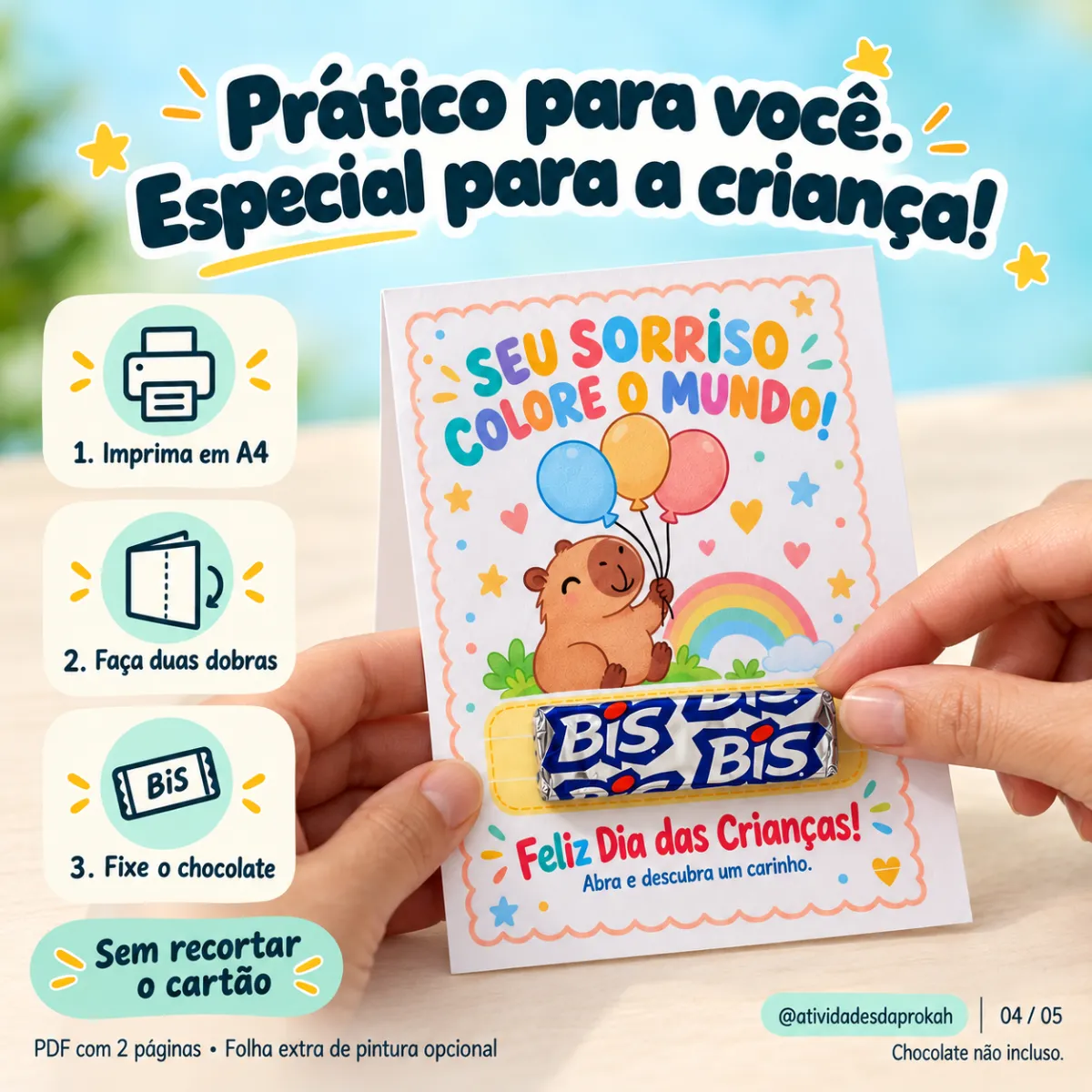 Cartão Dia das Crianças: Capivara + Atividade Colorir — Datas comemorativas para 2º ano: Cartão e atividade para colorir…