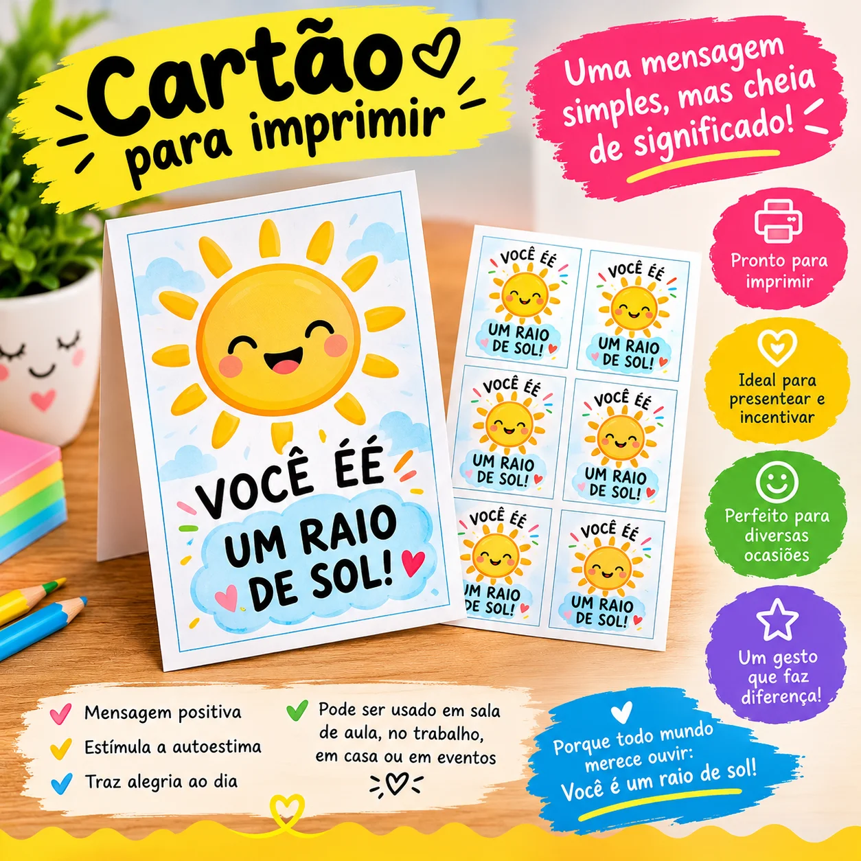 Cartão Dia das Crianças “Você é um Raio de Sol” – Educação Infantil — amostra 2: Cartão Dia das Crianças “Você é um Raio de…