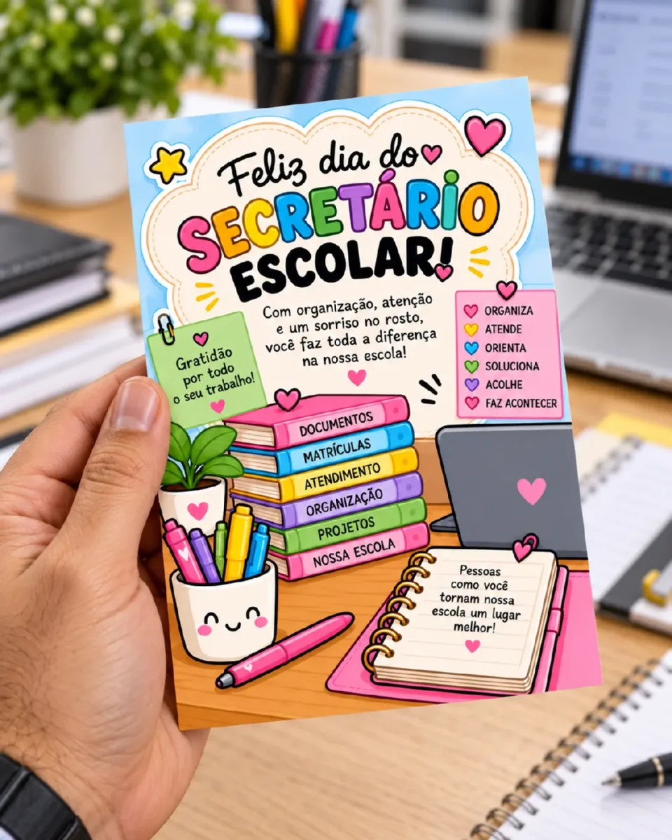 Cartão Dia do Secretário Escolar para Imprimir — Alfabetização para Educação Infantil: Cartão para o Dia do Secretário…