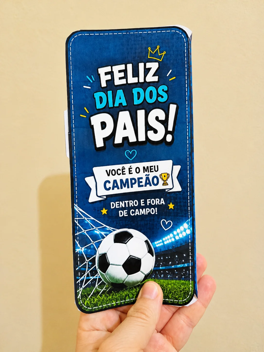 Cartão Dia dos Pais – Tema Copa do Mundo — amostra 2: Formato e entrega