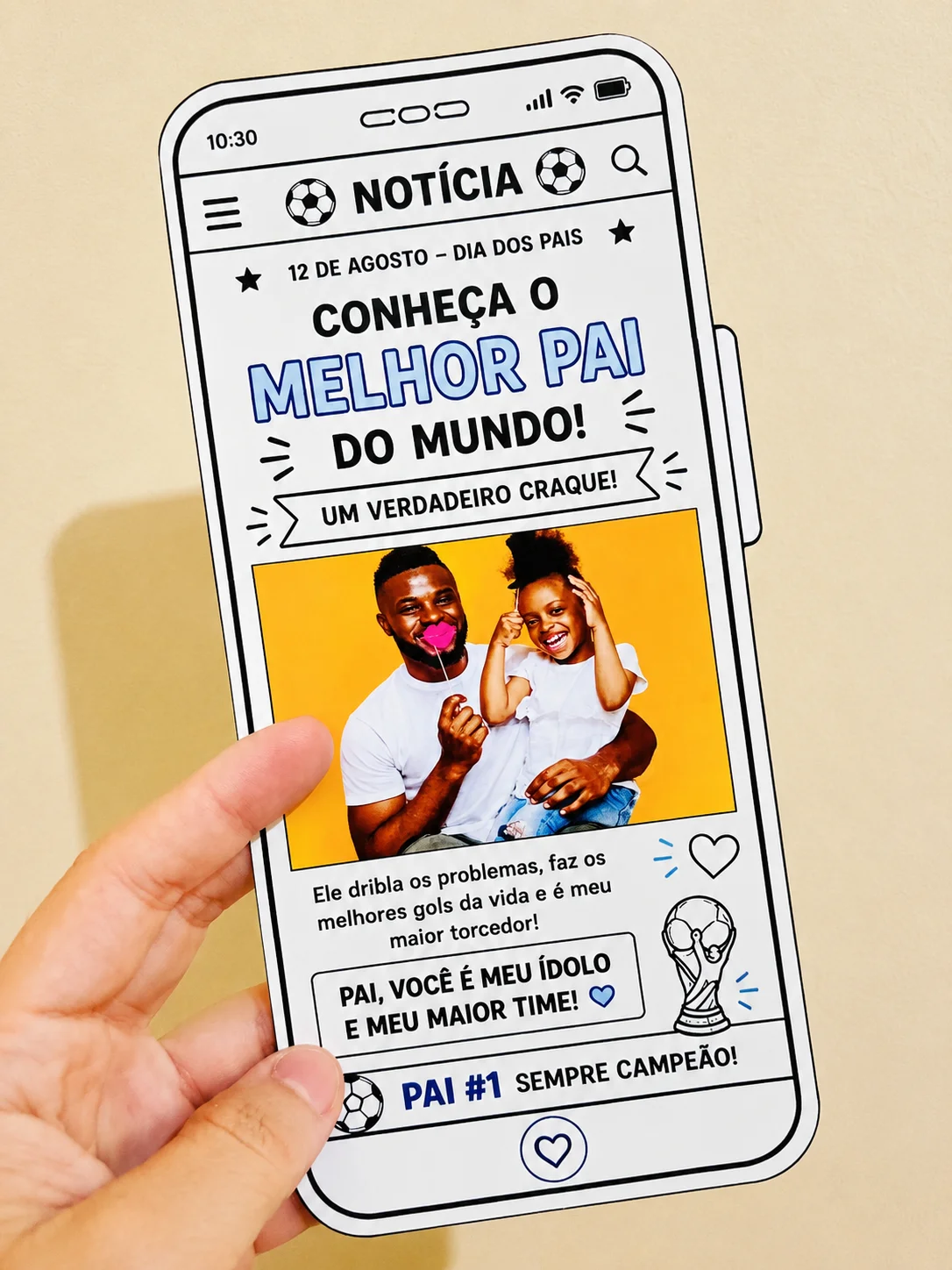 Cartão Dia dos Pais – Tema Copa do Mundo — amostra 3: Um cartão criativo e emocionante para homenagear o melhor pai do mundo