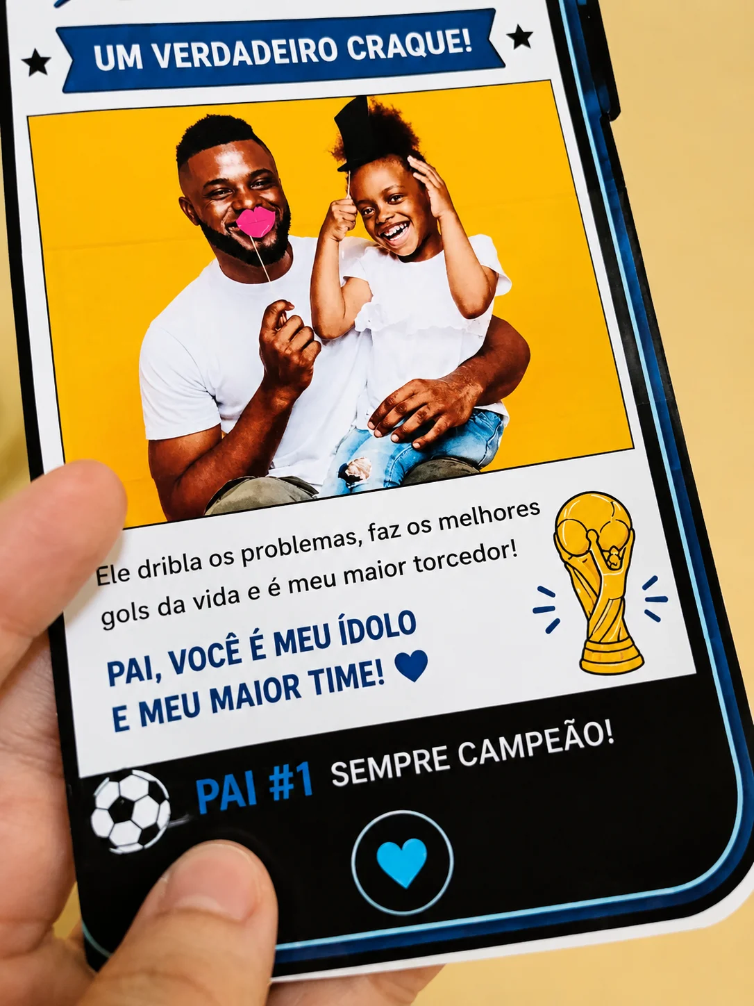 Cartão Dia dos Pais – Tema Copa do Mundo — amostra 4: Um cartão criativo e emocionante para homenagear o melhor pai do mundo