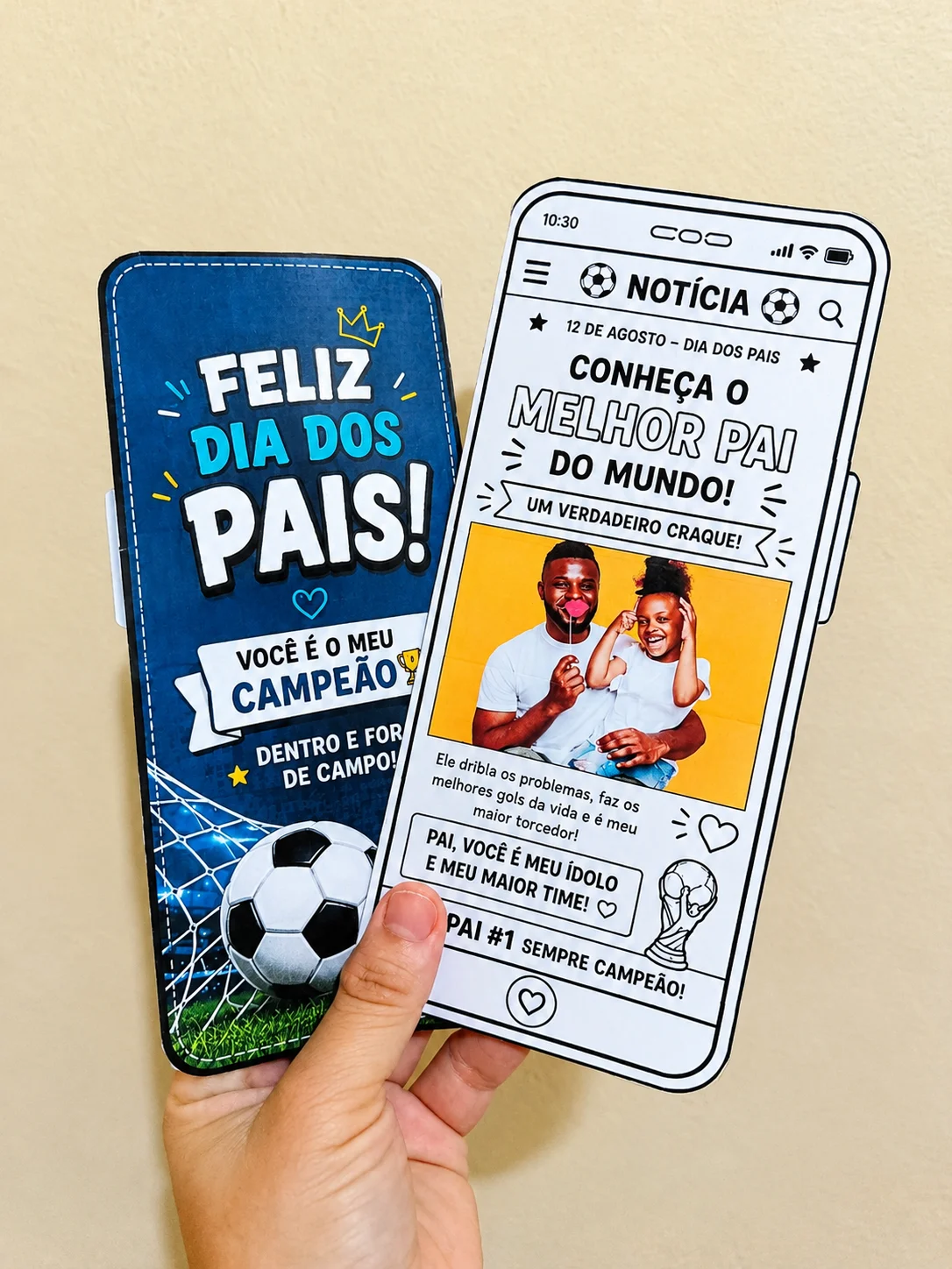 Cartão Dia dos Pais – Tema Copa do Mundo — amostra 5: Um cartão criativo e emocionante para homenagear o melhor pai do mundo