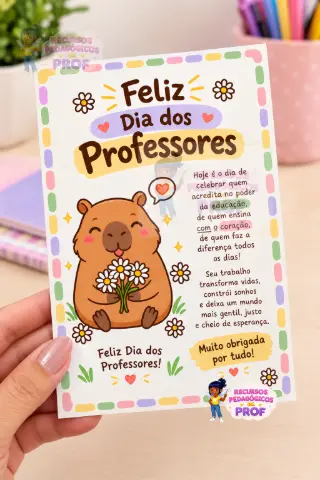 Cartão Dia dos Professores Capivara — capa do material