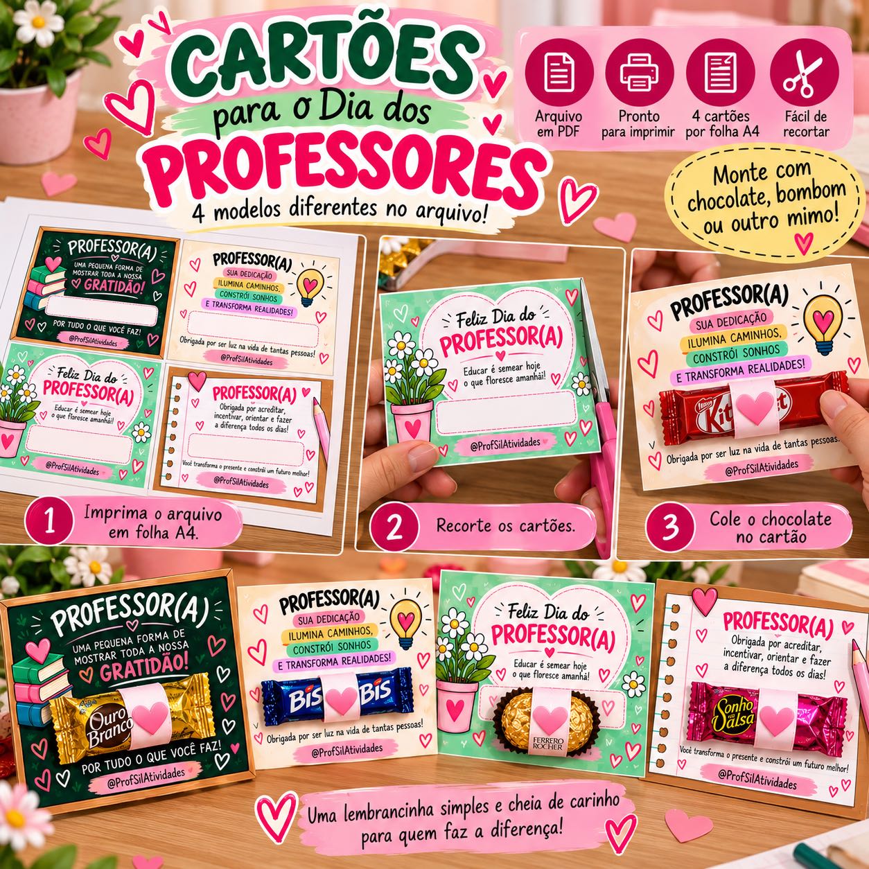 Cartão dia dos Professores com espaço para personalização — amostra 1: 📄 O que você recebe: