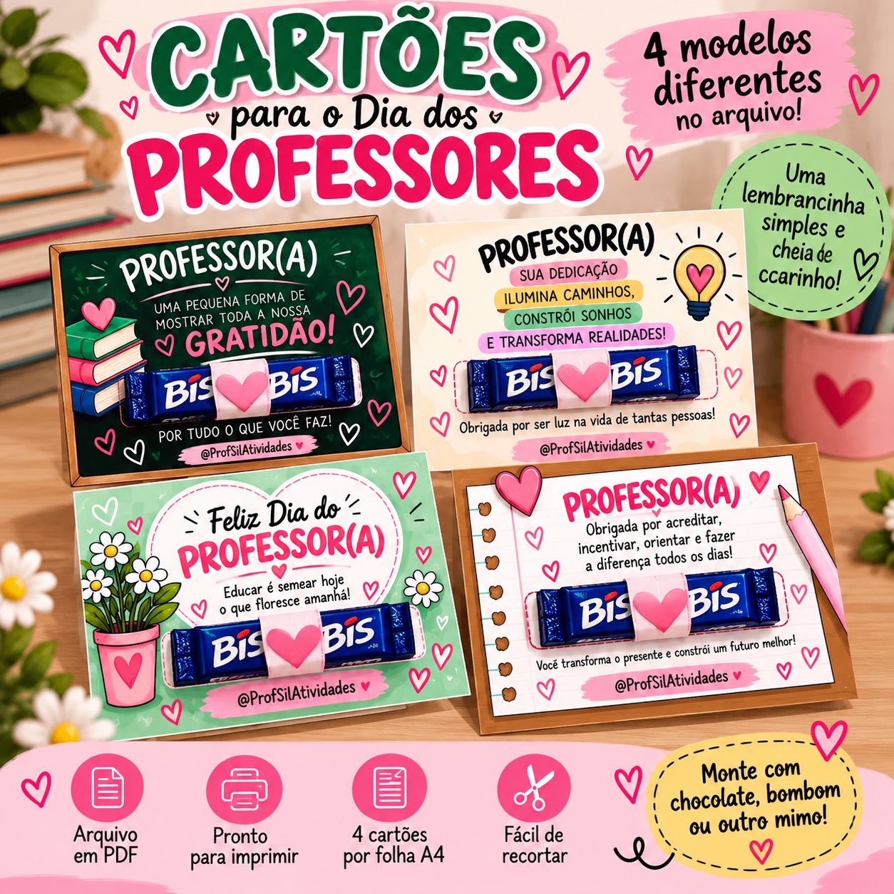 Cartão dia dos Professores com espaço para personalização — amostra 2: Uma lembrancinha delicada, colorida e cheia de…