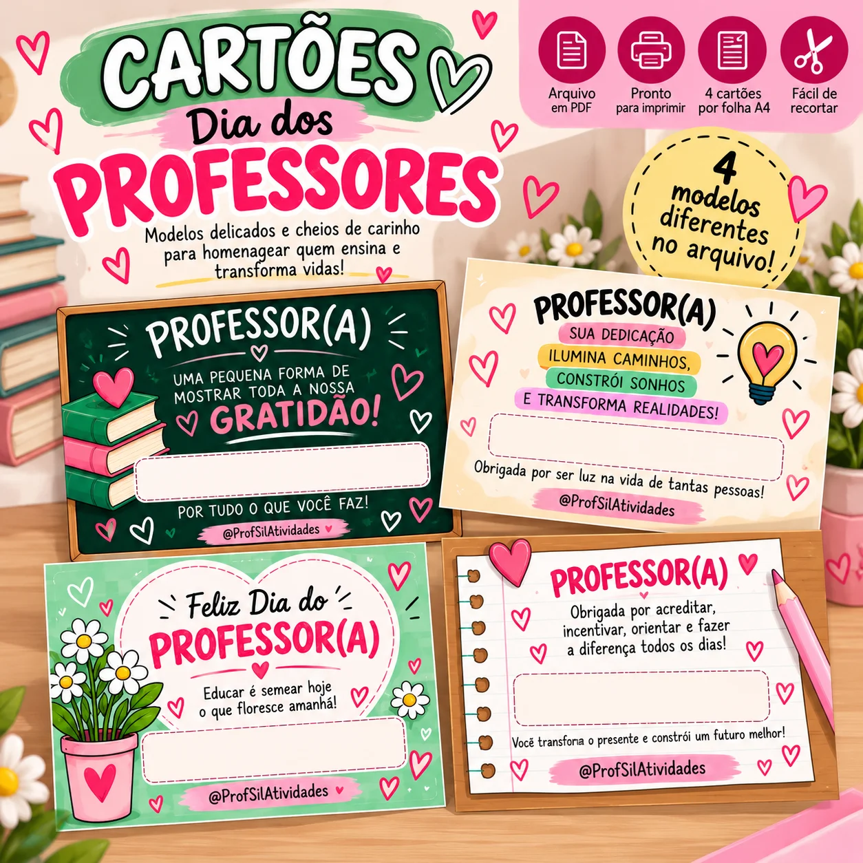 Cartão dia dos Professores com espaço para personalização — capa do material