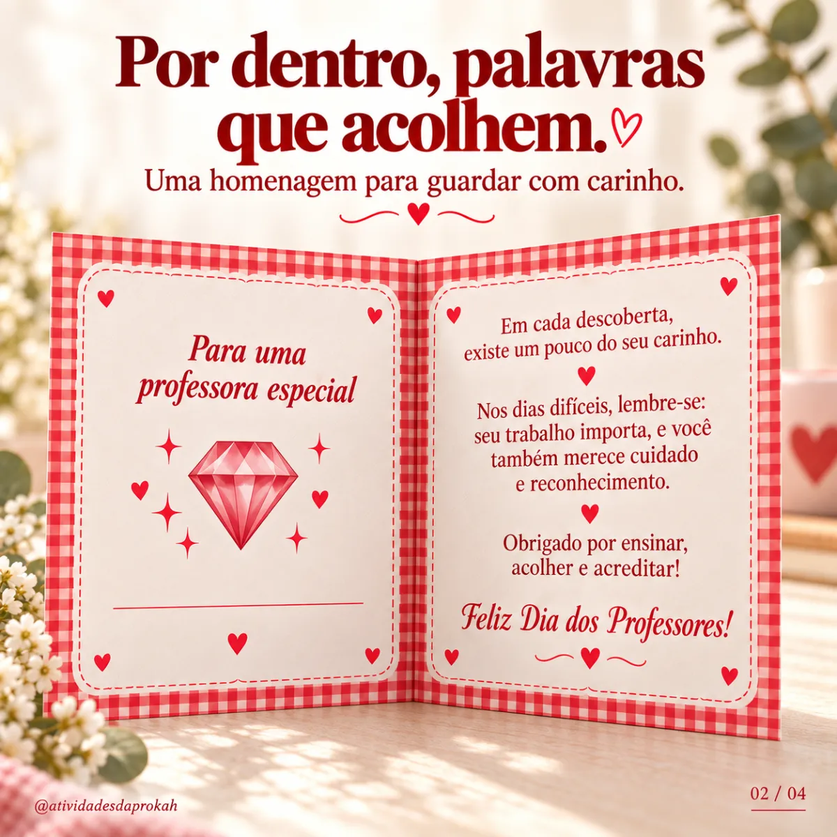 Cartão Dia dos Professores: Você é uma Joia — amostra 2: Cartão para o Dia dos Professores com espaço para chocolate