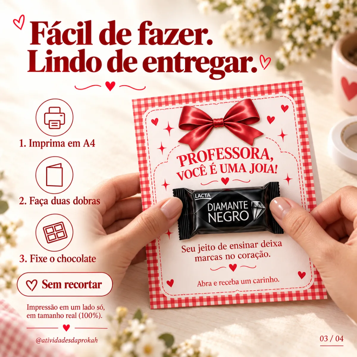 Cartão Dia dos Professores: Você é uma Joia — amostra 3: Cartão para o Dia dos Professores com espaço para chocolate