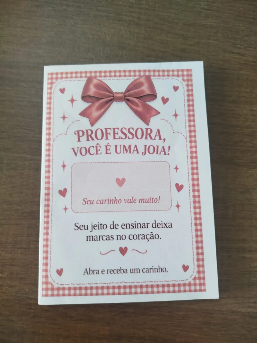 Cartão Dia dos Professores: Você é uma Joia — amostra 4: Cartão para o Dia dos Professores com espaço para chocolate
