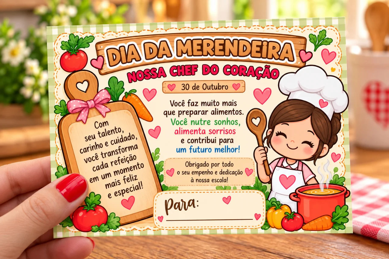 🍎❤️ CARTÃO ESPECIAL – DIA DA MERENDEIRA! 👩‍🍳🥕 — capa do material