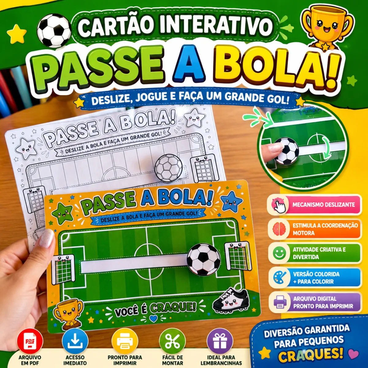 Cartão Futebol para Colorir e Imprimir — Datas comemorativas para Educação Infantil: O Cartão Interativo “Passe a Bola” é…