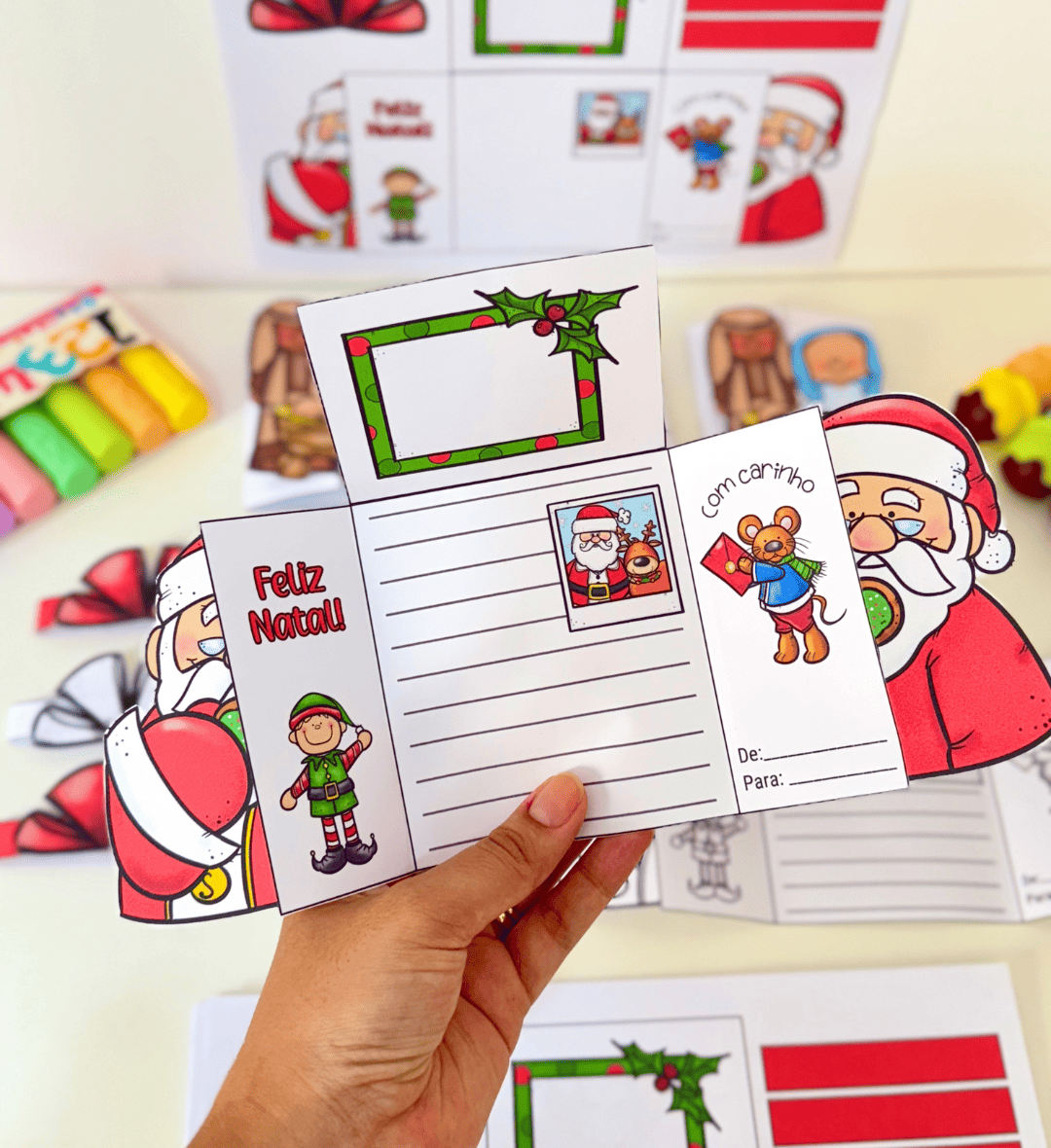 Cartão interativo de Natal: 12 opções em PDF para imprimir — amostra 1: Cartão interativo de Natal para atividades em sala