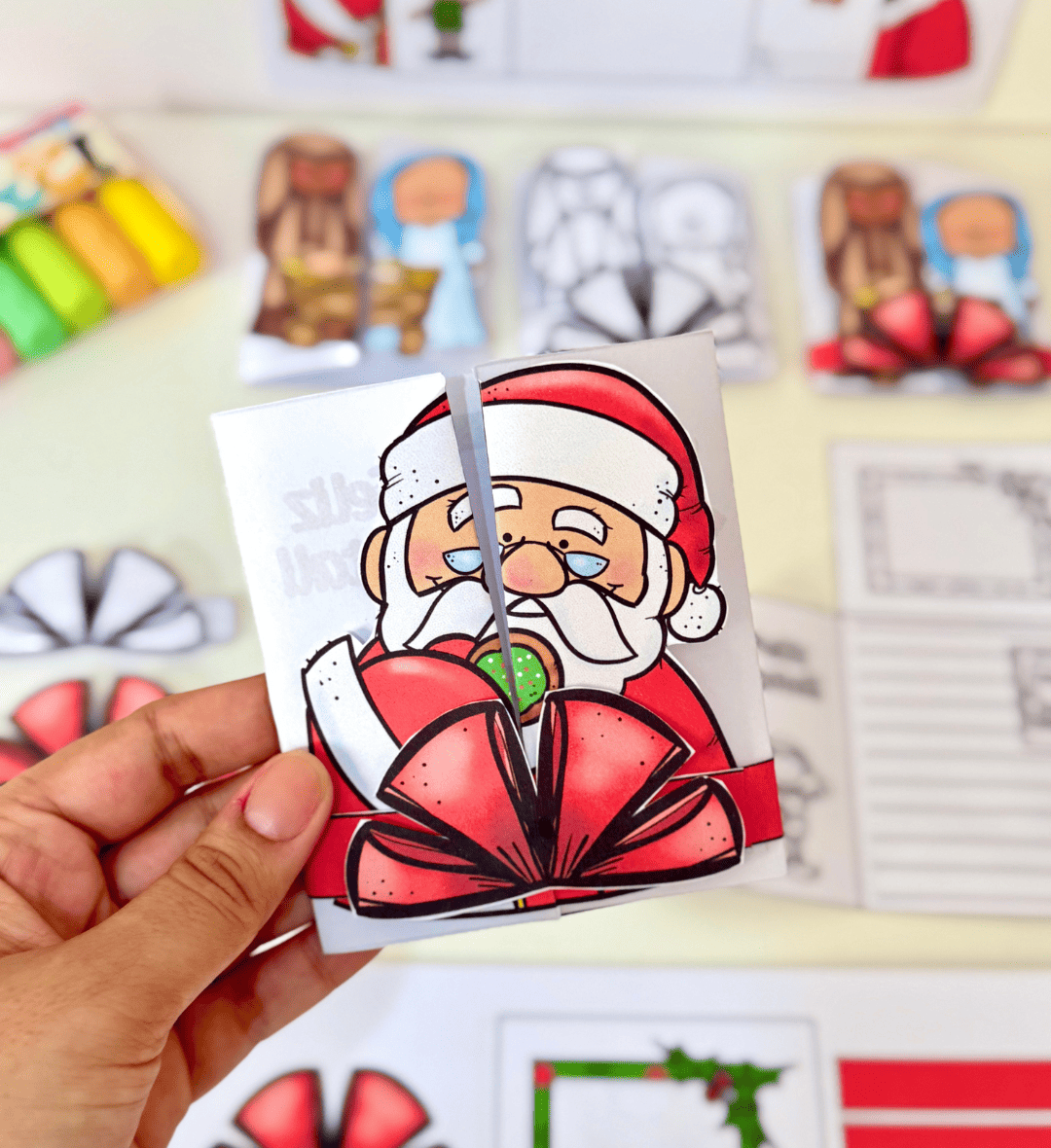 Cartão interativo de Natal: 12 opções em PDF para imprimir — amostra 2: O que vem no material