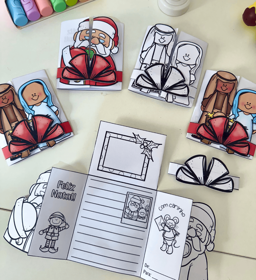 Cartão interativo de Natal: 12 opções em PDF para imprimir — amostra 5: Explore o Natal com cartões de Papai Noel e…