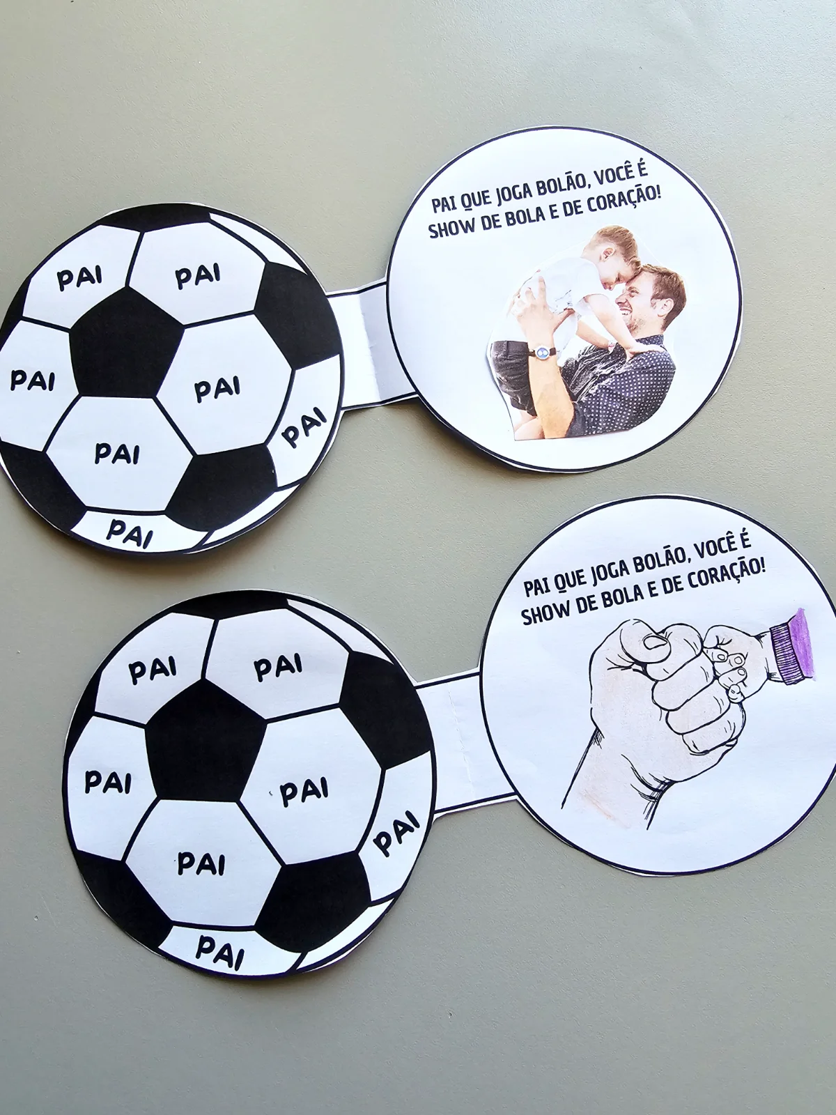 Cartão Interativo – Pai Joga Bolão ⚽💙 — amostra 2: Cartão interativo em formato de bola de futebol para o Dia dos Pais