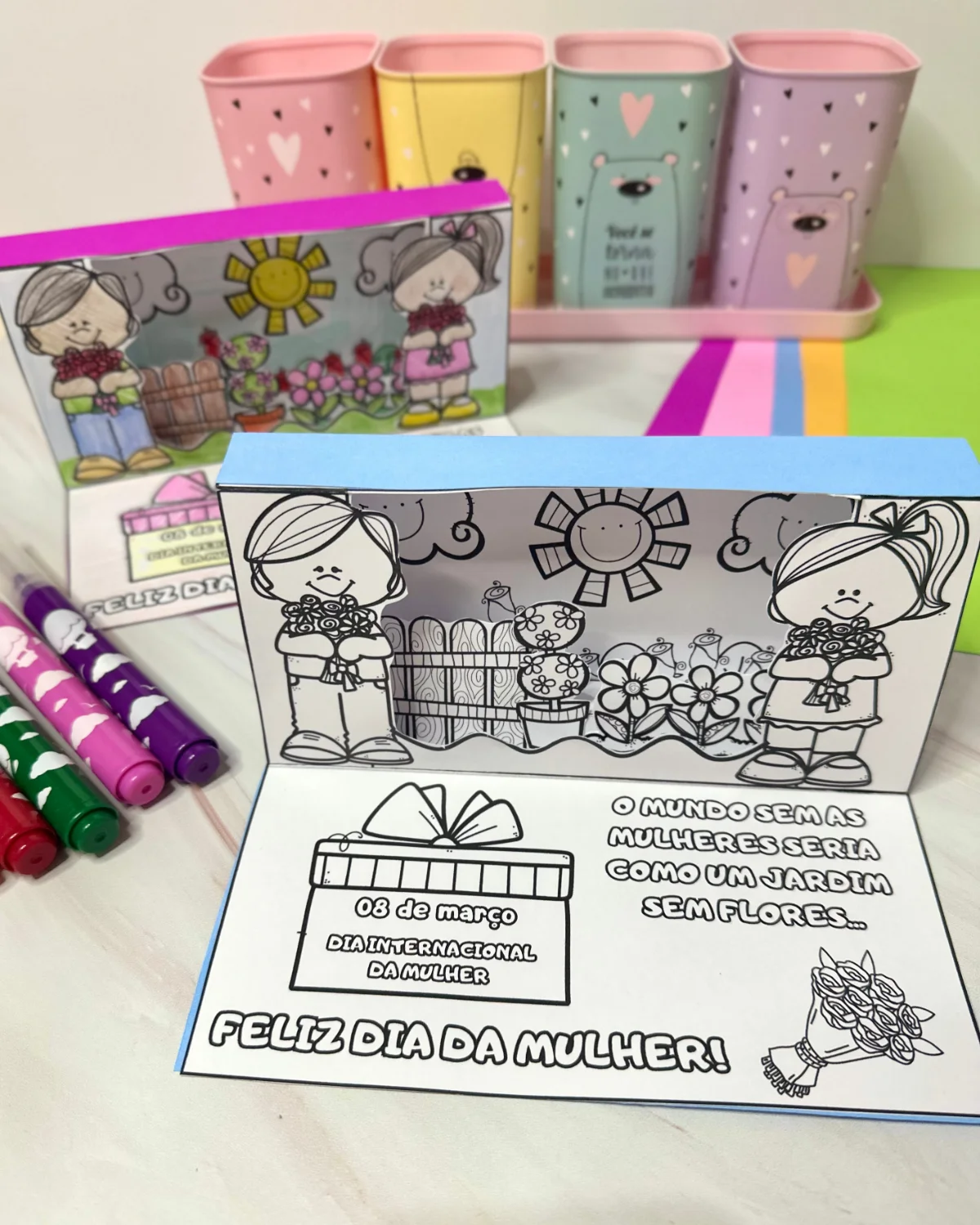 Cartão Jardim 3D para trabalhar o tema Dia Internacional das Mulheres — amostra 2: Arquivo para colorir, estimula a… Cartão Jardim 3D para trabalhar o tema Dia Internacional das Mulheres — amostra 2: Arquivo para colorir, estimula a…