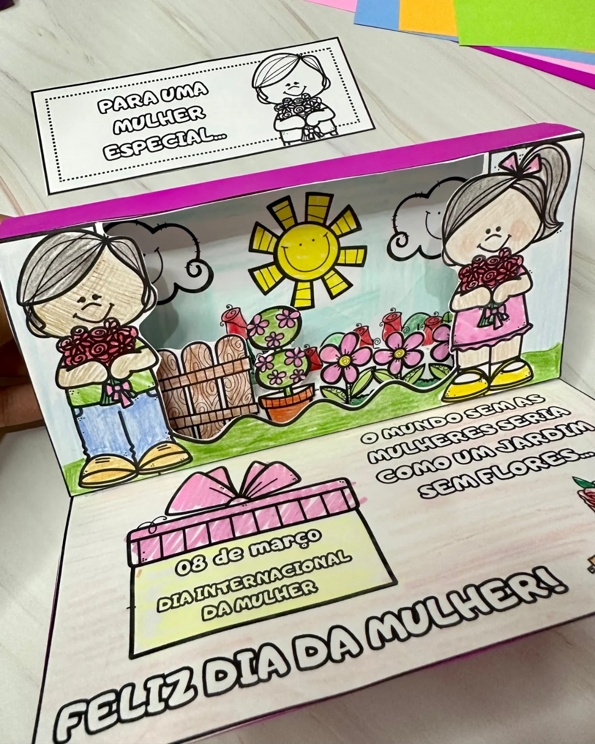 Cartão Jardim 3D para trabalhar o tema Dia Internacional das Mulheres — capa do material