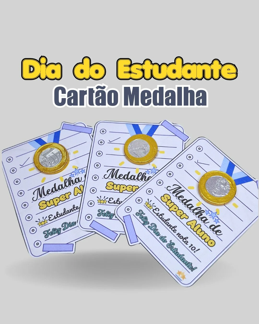 Cartão Medalha Dia do Estudante – Material Pedagógico — amostra 4: Cartão com medalha por apenas R$ 5,00 Fofo, simbólico e…