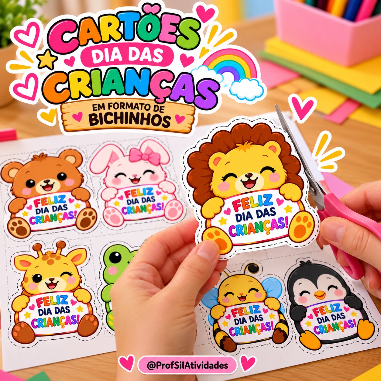 Cartão para o Dia das Crianças em Formato de Bichinhos — amostra 1: Indicado para
