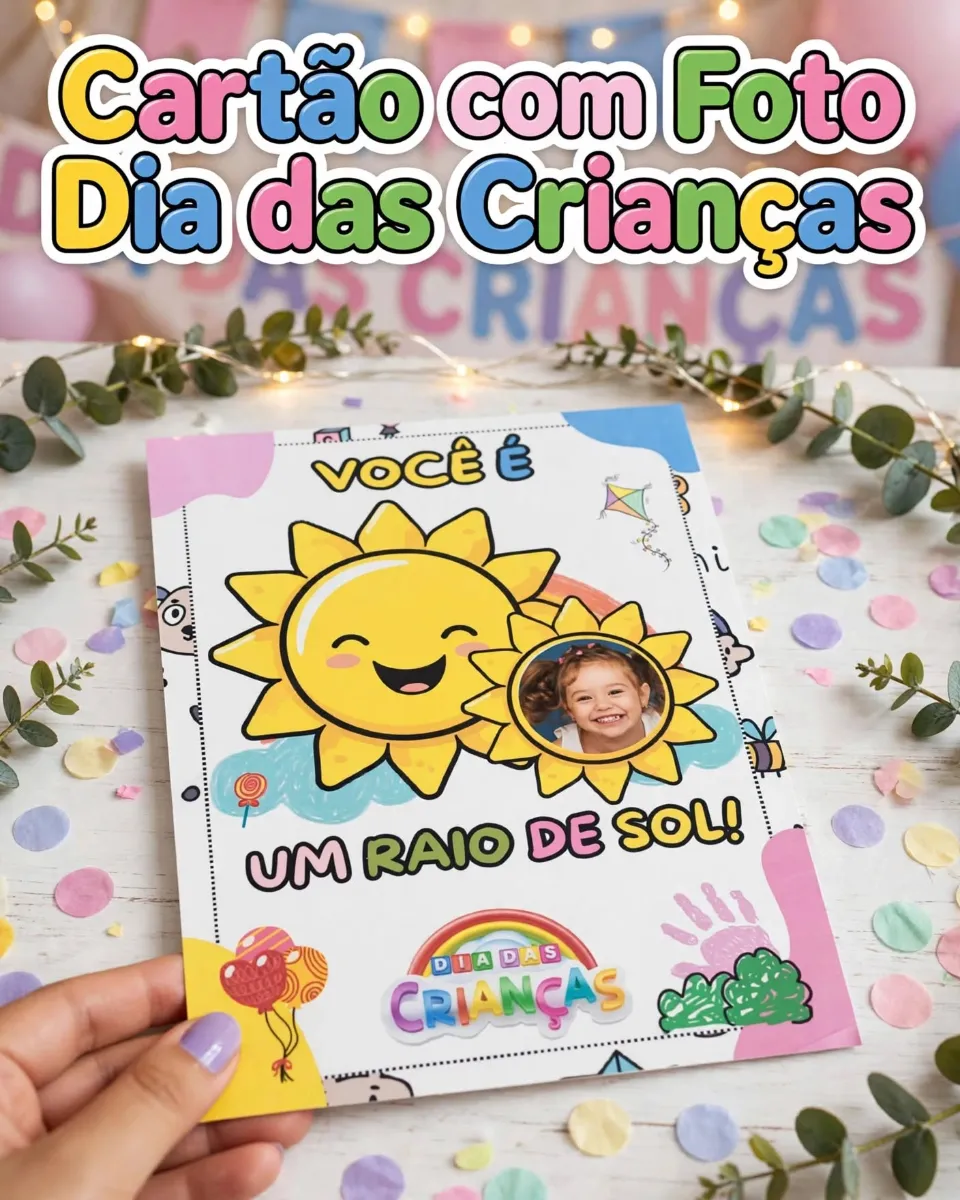Cartão: Você é um Raio de Sol - Lembrança Dia das Crianças — Datas comemorativas para Todas as séries: Um cartãozinho feito…