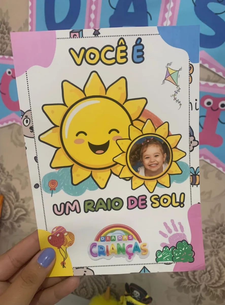 Cartão: Você é um Raio de Sol - Lembrança Dia das Crianças — amostra 1: Um cartãozinho feito com todo amor para dizer o…