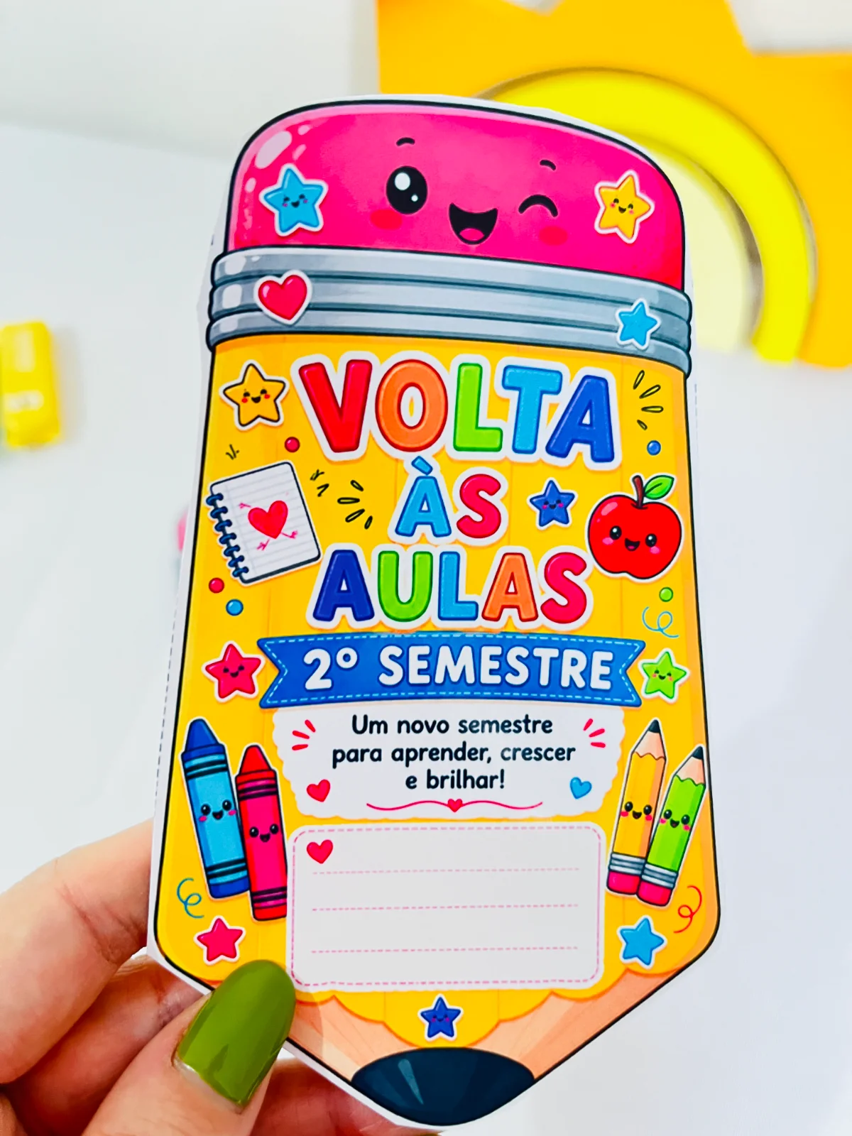 Cartão Volta às Aulas – 2º Semestre — amostra 3: Receba seus alunos com carinho e incentive um recomeço cheio de alegria