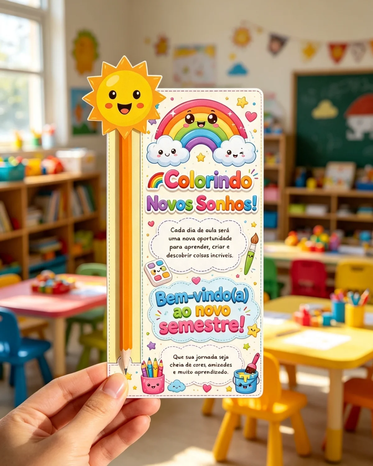 Cartão volta às aulas – arco-íris – PDF para Imprimir — capa do material