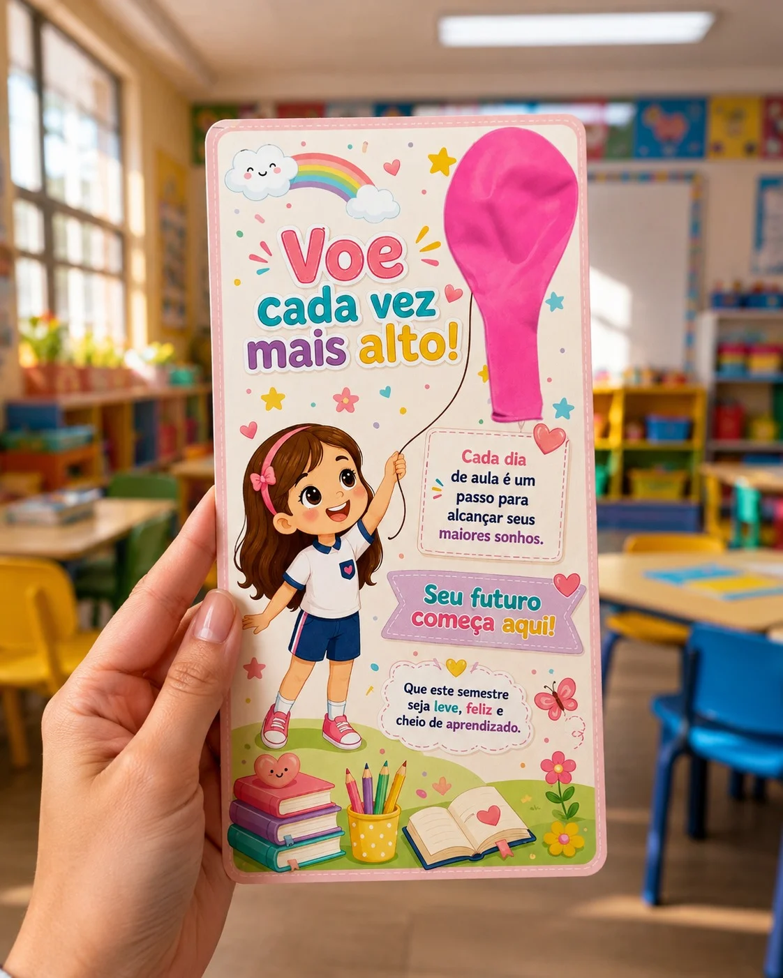Cartão volta às aulas – voe alto! – PDF para Imprimir — Datas comemorativas para Educação Infantil: Receba os alunos com…