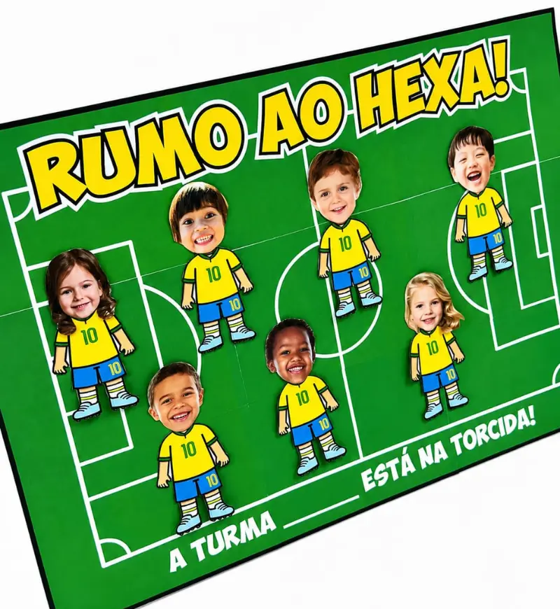 Cartaz Colaborativo Copa do Mundo com Fotos dos Alunos — amostra 5: Monte um mural da Copa do Mundo com a participação da…