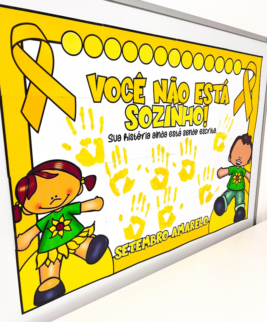Cartaz colaborativo de Setembro Amarelo para imprimir — amostra 5: Transforme a participação da turma em um painel de…