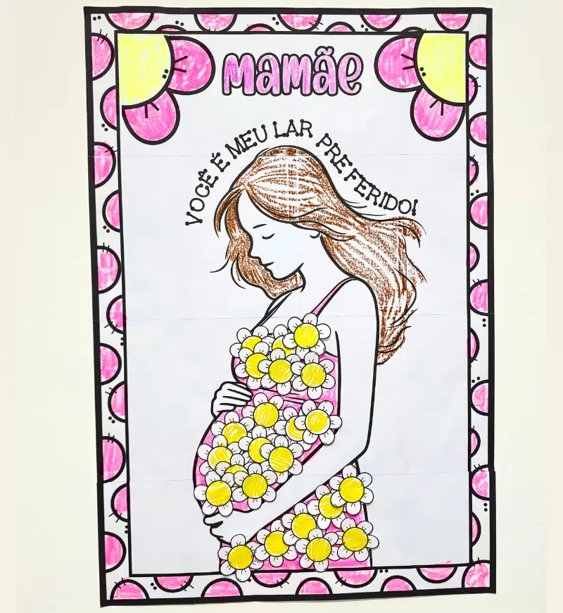 Cartaz Colaborativo Dia das Mães para Colorir em PDF — amostra 1: Cartaz colaborativo Dia das Mães para imprimir