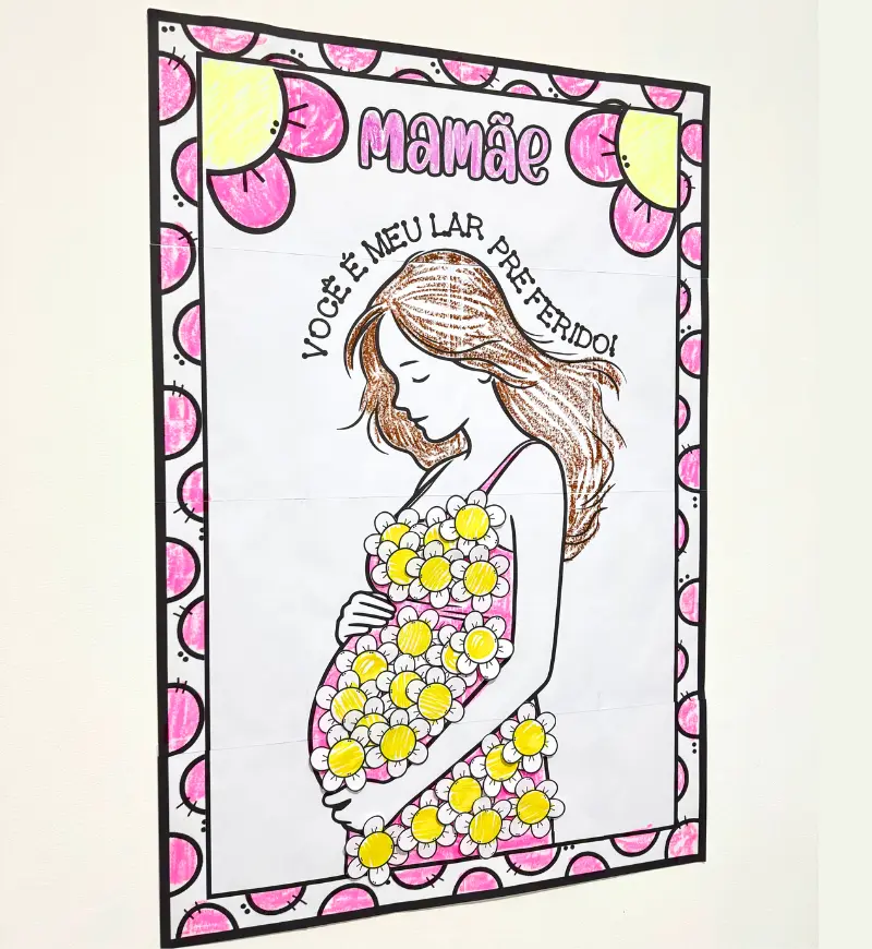 Cartaz Colaborativo Dia das Mães para Colorir em PDF — amostra 5: Envolva as crianças em uma homenagem coletiva com o…