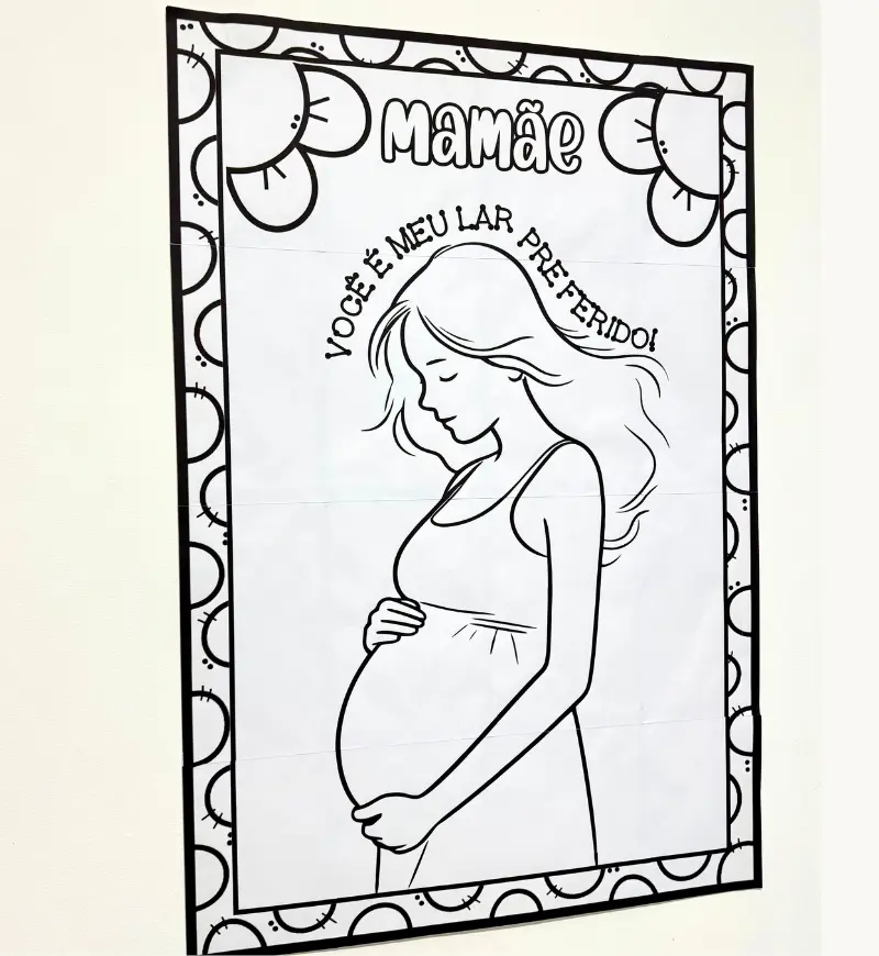 Cartaz Colaborativo Dia das Mães para Colorir em PDF — amostra 6: Envolva as crianças em uma homenagem coletiva com o…