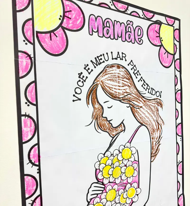 Cartaz Colaborativo Dia das Mães para Colorir em PDF — capa do material