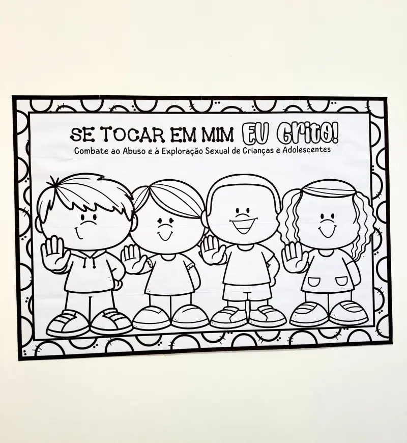 Cartaz Colaborativo Maio Laranja para Colorir em PDF — amostra 2: O que vem no material