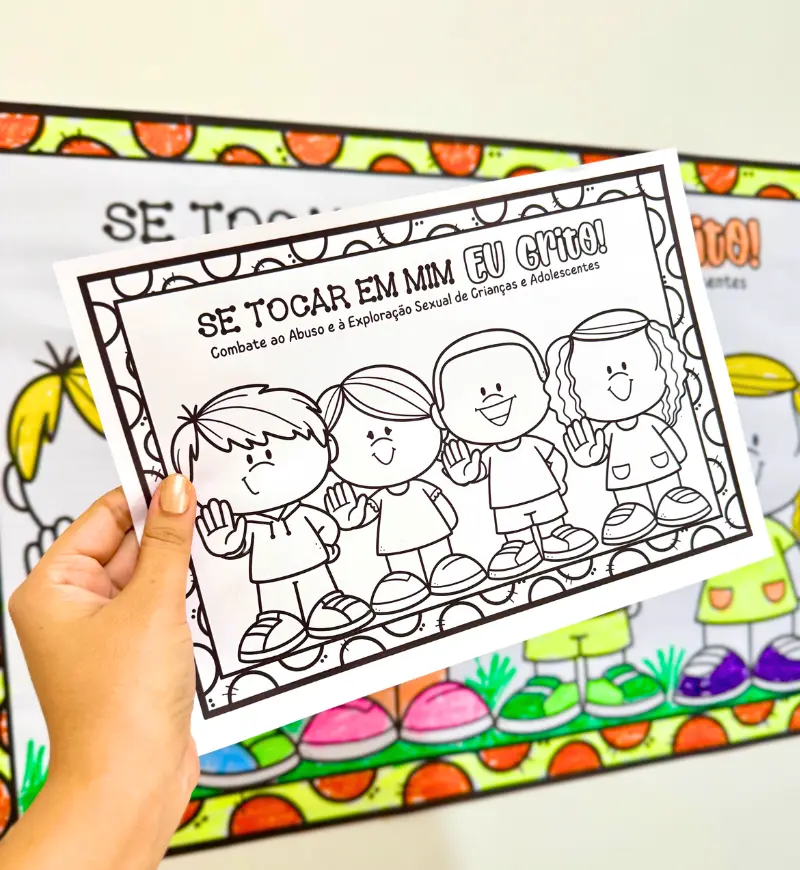 Cartaz Colaborativo Maio Laranja para Colorir em PDF — amostra 5: Trabalhe o Maio Laranja com uma proposta de pintura…