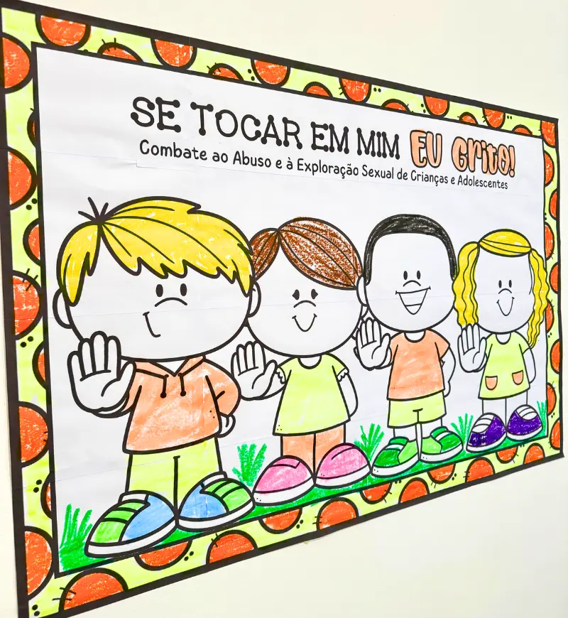 Cartaz Colaborativo Maio Laranja para Colorir em PDF — capa do material