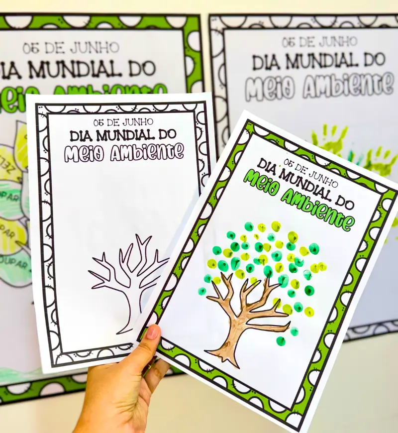 Cartaz colaborativo meio ambiente: árvore em PDF para imprimir — amostra 3: Como usar em sala de aula