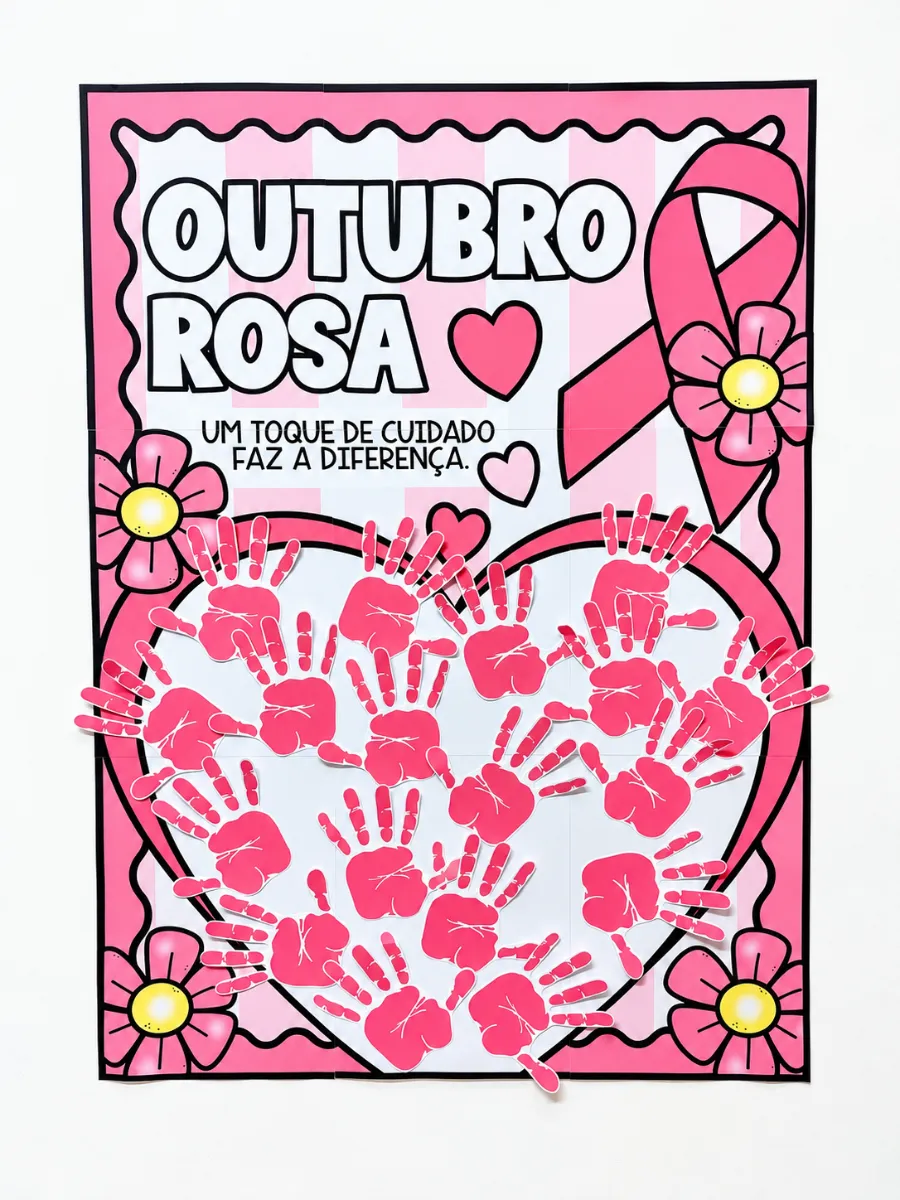 Cartaz Colaborativo Outubro Rosa para Imprimir em A4 — amostra 1: Transforme o Outubro Rosa em um momento especial de…