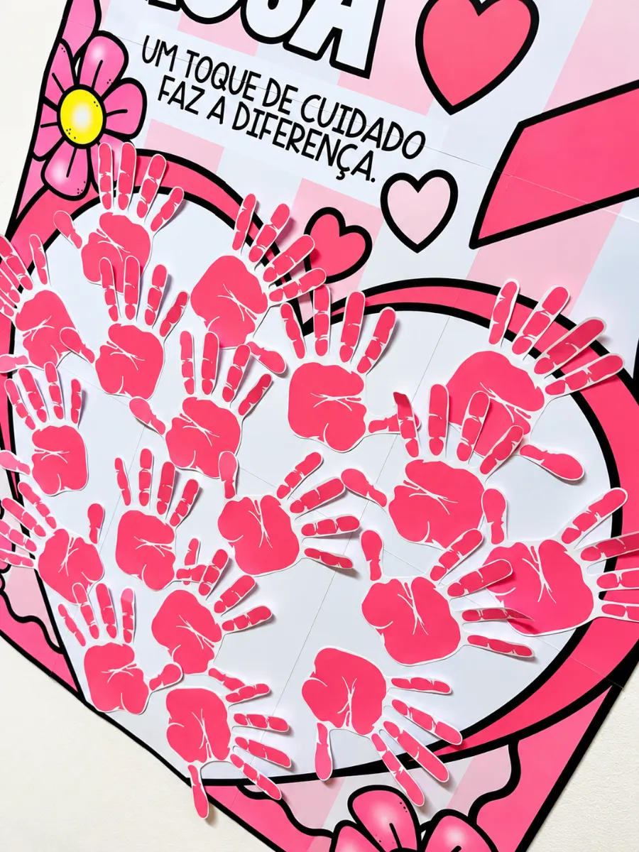 Cartaz Colaborativo Outubro Rosa para Imprimir em A4 — amostra 2: Cartaz Colaborativo Outubro Rosa com 9 folhas A4 para…